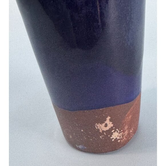 MCM Designer Vase By Sablo Machini 8.25" Tall Blue & Slag Clay Bottom - Picture 6 of 6